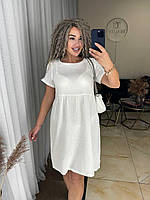 Идеальное воздушное короткое легкое летнее платье мини с коротким рукавом из муслина хлопок 100% OS 42/46, Белый