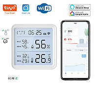 Умный WiFi термометр гигрометр с сенсорной подсветкой экраном и часами BTH08Pro Tuya, SmartLife
