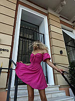 Стильное прогулочное сексуальное летнее женское короткое мини платье со шнуровкой ролекс-горох 42-46 оверсайз Малина
