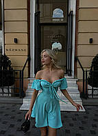 Стильное прогулочное сексуальное летнее женское короткое мини платье со шнуровкой ролекс-горох 42-46 оверсайз Мята