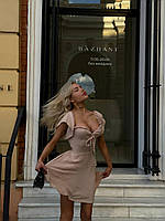 Стильное прогулочное сексуальное летнее женское короткое мини платье со шнуровкой ролекс-горох 42-46 оверсайз Бежевый