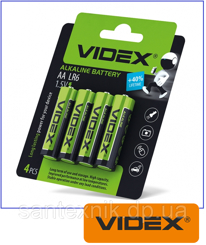 Батарейка лужна Videx LR06/AA (пачка 4 шт.) SHRINK CARD, фото 1