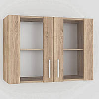 Навесной шкаф-витрина для кухни, кухонный навесной шкаф из ЛДСП с двумя прозрачными дверками для специй Сонома
