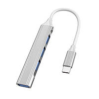 Хаб разветвитель для ноутбука TWS USB Type-C на 4 порта USB Gray IB, код: 8324421