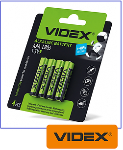 Батарейка лужна Videx LR03/AАA (пачка 4 шт.) SHRINK CARD