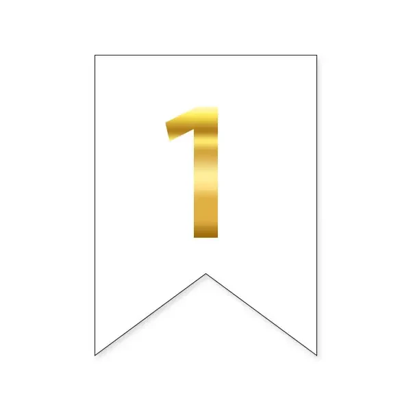 Цифра "1" на прапорці для будь-яких написів золото на білому 16х12см