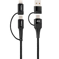 Кабель USB Gelius Unimog 2 GP-UC106 4in1 USB-A/Type to Type-C/Lightning (1м) (18W) Black