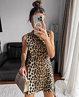 Платье мини с леопардовым принтом, Леопардовое летнее платье леопардового принта