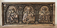 Икона из дерева тройник Спаситель, Пр.Богородица и Св.Николай ( 60х28 см)