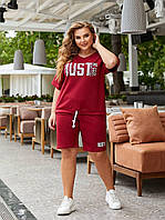 Летний трикотажный спортивный костюм женский батал с футболкой и шортами на лето для прогулок большой размер
