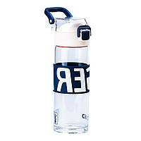 Бутылка для воды 460 (мл) стеклянная прозрачная с пластиковой крышкой 22 (см) спортивная Белый