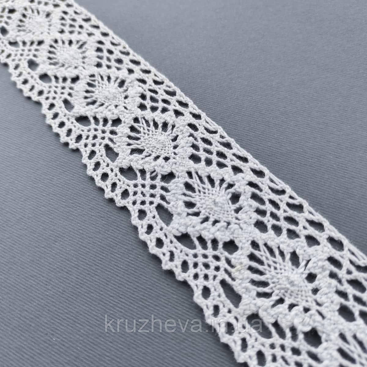 Ажурне натуральне бавовняне (лляне) мереживо блідо-блакитного кольору, ширина 4,7 см
