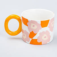 Чашка керамическая 400 мл для чая и кофе "Цветок" Оранжевая