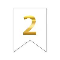 Цифра "2" на прапорці для будь-яких написів золото на білому 16х12см