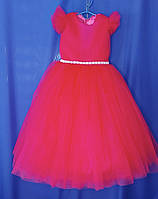 Детское нарядное платье длинная юбка с большим бантом сзади "ЭЛЬВИРА" для девочки 6-7 лет, малинового цвета