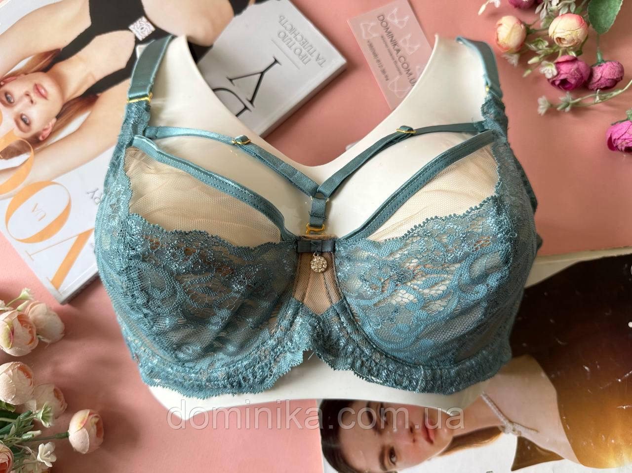 80/85С Бюстгальтер із портупеями на чашку С без поролону бірюзовий