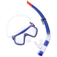 Набір для плавання маска з трубкою Zelart M166-SN52-PVC колір синій-сірий-прозорий