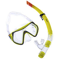 Набор для плавания маска c трубкой Zelart M166-SN52-PVC цвет желтый-серый-прозрачный mr