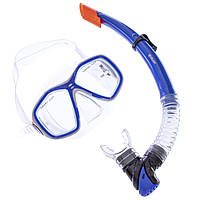 Набор для плавания маска c трубкой Zelart M276-SN120-PVC цвет синий-белый-прозрачный mr
