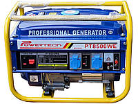 Генератор бензиновый однофазный 2.5 кВт Powertech PT8500WE ручной запуск