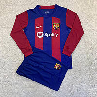 Футбольная форма для детей Барселона сезон 2024, Футбольная форма детская с именем длинный рукав