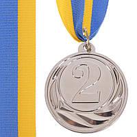 Медаль спортивная с лентой FAME Zelart C-3173 цвет серебряный mr