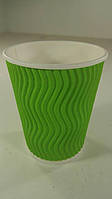 Стаканы бумажные гофрированные 250мл 20шт стаканчики для кофе и чая гофра одноразовые картонные Зеленые