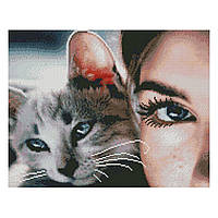 Алмазная вышивка коты на подрамнике Кошка друг 40х50 Алмазная мозаика девушка круглыми стразами Strateg
