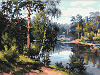 Пейзажи картины рисование по номерам Живописное озеро в лесу 30x40см на холсте акрилом Brushme RBS51969