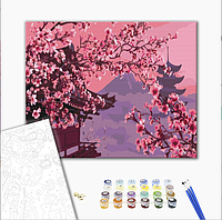 Японський пейзаж рисование картина по номерам Сакура в Японии 40*50 Живопись роспись по цифрам Япония Brushme