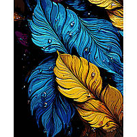 Картина по номерам Абстрактные перья на черном холсте 40х50 Акриловая живопись по номерам цифрам StrategАН1077