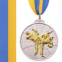 Медаль спортивная с лентой двухцветная Zelart Тхэквондо C-7029 цвет серебряный ag