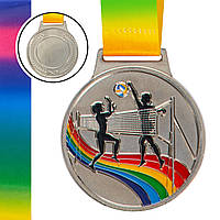Медаль спортивна зі стрічкою кольорова Zelart Волейбол C-0343 колір срібний