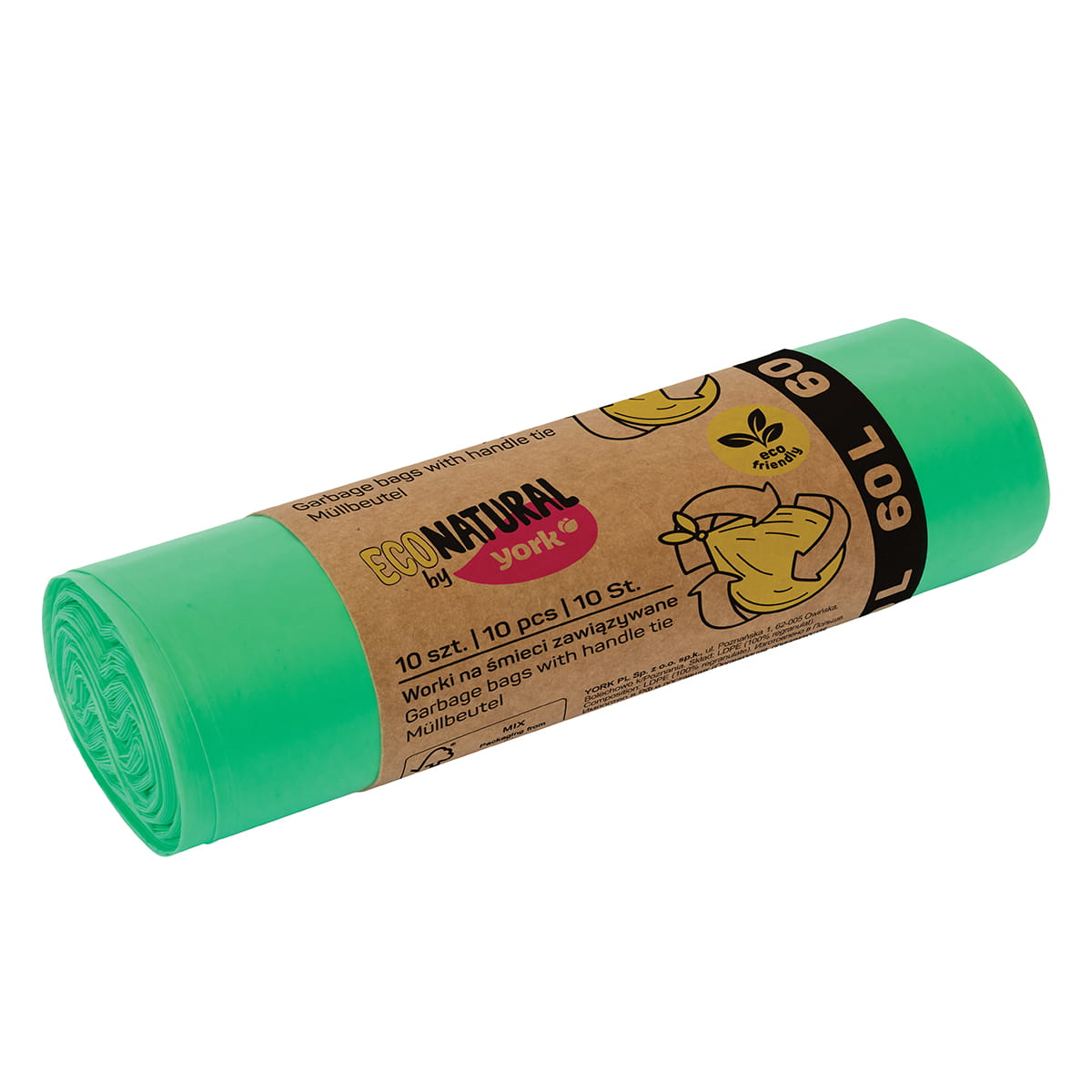 Пакет для сміття 60 л, 10 шт. із зав'язками, ECO NATURAL by YORK