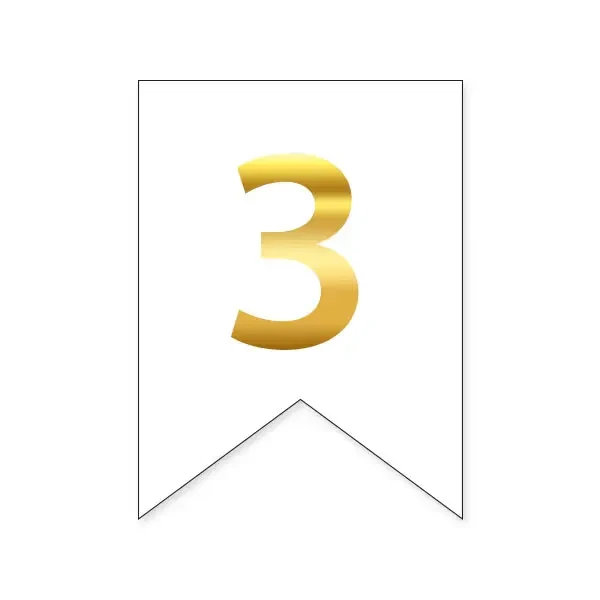 Цифра "3" на прапорці для будь-яких написів золото на білому 16х12см