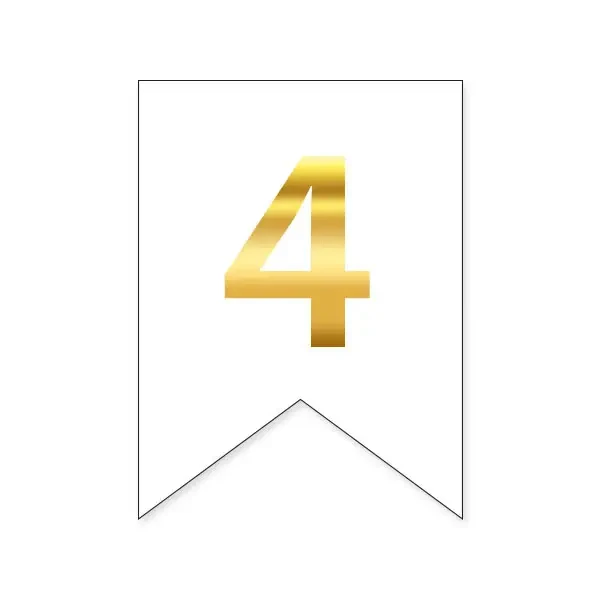 Цифра "4" на прапорці для будь-яких написів золото на білому 16х12см