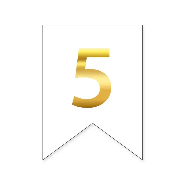Цифра "5" на прапорці для будь-яких написів золото на білому 16х12см