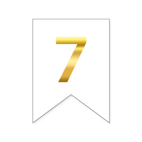 Цифра "7" на прапорці для будь-яких написів золото на білому 16х12см