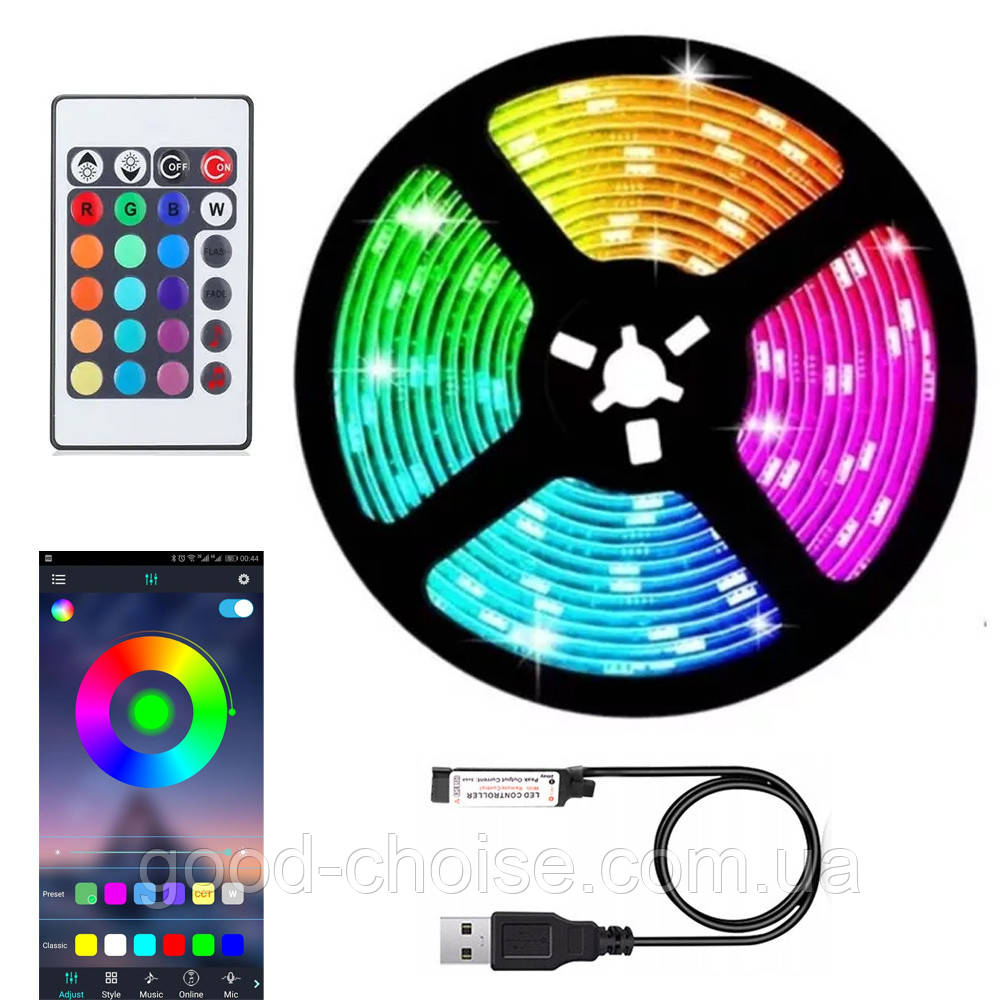 Светодиодная лента многоцветная 5м, RGB 5050, с пультом, Led mood light ...