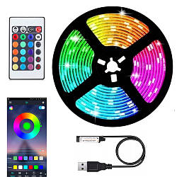 Світлодіодна стрічка багатокольорова 5м, RGB 5050, з пультом, Led mood light Smart / RGB стрічка / Лед стрічка