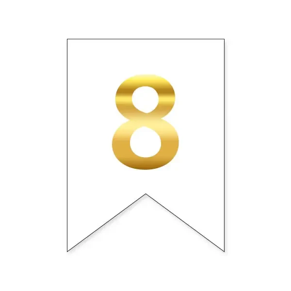 Цифра "8" на прапорці для будь-яких написів золото на білому 16х12см