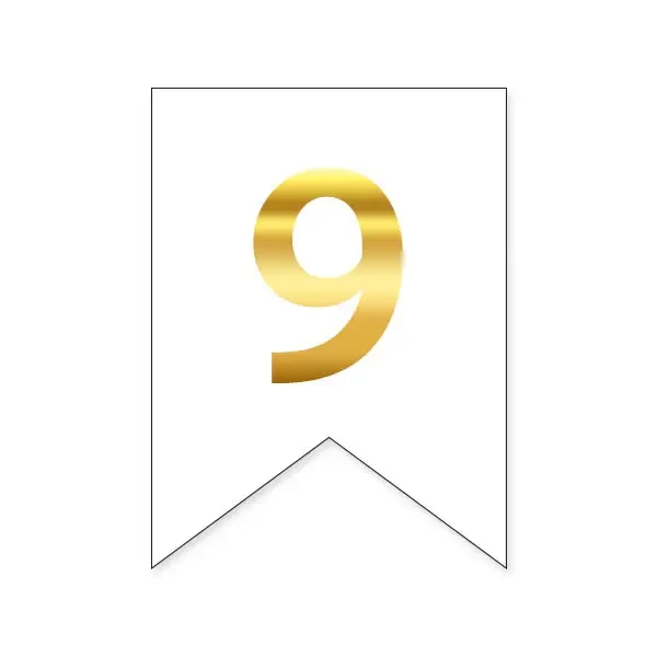 Цифра "9" на прапорці для будь-яких написів золото на білому 16х12см