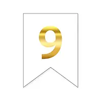 Цифра "9" на прапорці для будь-яких написів золото на білому 16х12см