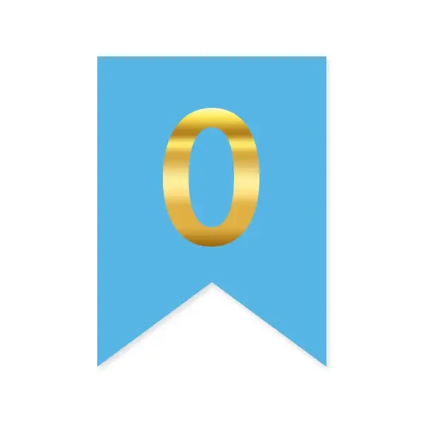 Цифра "0" на прапорці для будь-яких написів золото на блакитному 16*12см