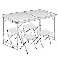 Туристический складной стол для пикника с регулировкой высоты и 4 стула Folding Table Стол с стульями для дачи