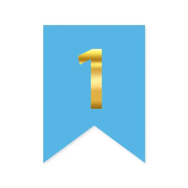 Цифра "1" на прапорці для будь-яких написів золото на блакитному 16*12см