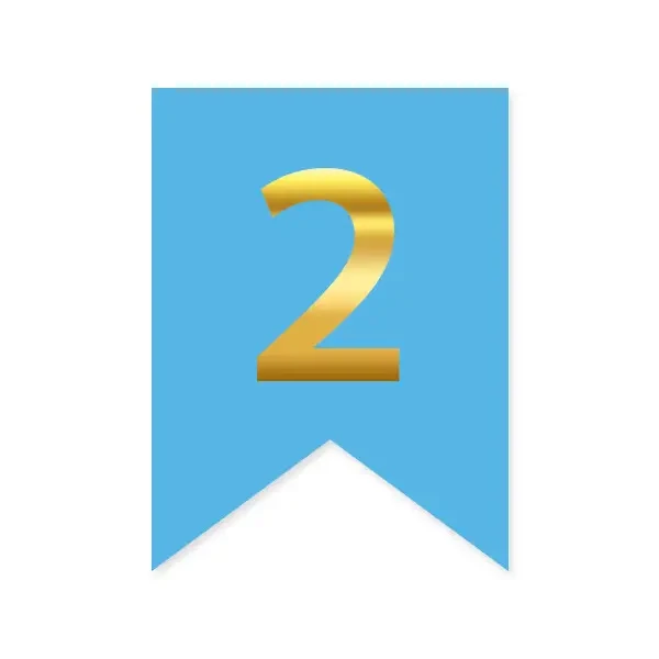 Цифра "2" на прапорці для будь-яких написів золото на блакитному 16*12см