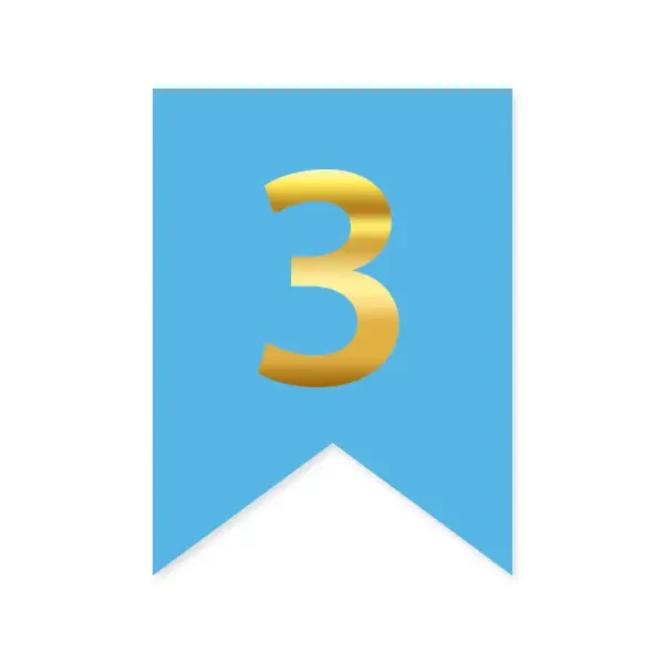 Цифра "3" на прапорці для будь-яких написів золото на блакитному 16*12см