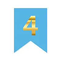 Цифра "4" на прапорці для будь-яких написів золото на блакитному 16*12см