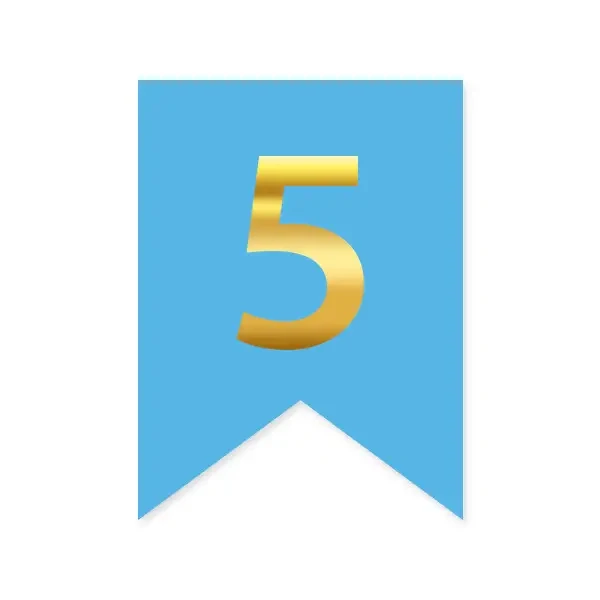 Цифра "5" на прапорці для будь-яких написів золото на блакитному 16*12см